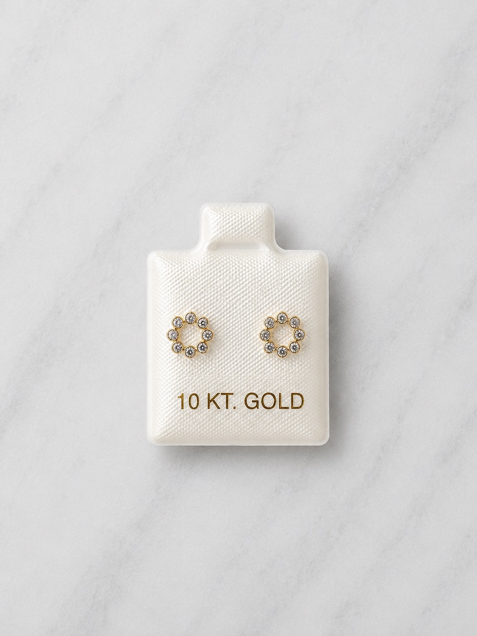 10 Kt Gold Diamond Circle Stud Earrings  White Gold Tone
